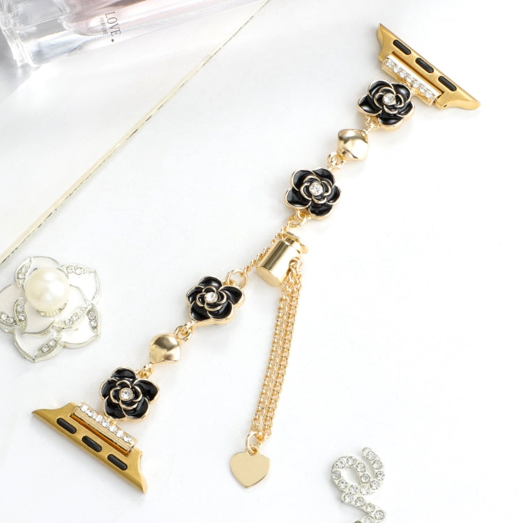 For Apple Watch Series 4 40mm Camellia Metal Chain Bracelet Watch Band(Black Gold) by bashfashion