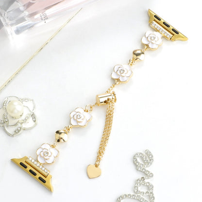 For Apple Watch Series 4 40mm Camellia Metal Chain Bracelet Watch Band(White Gold) by bashfashion