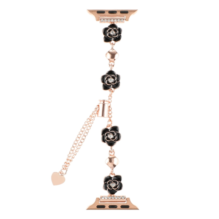 For Apple Watch Series 2 42mm Camellia Metal Chain Bracelet Watch Band(Black Rose Gold) by bashfashion