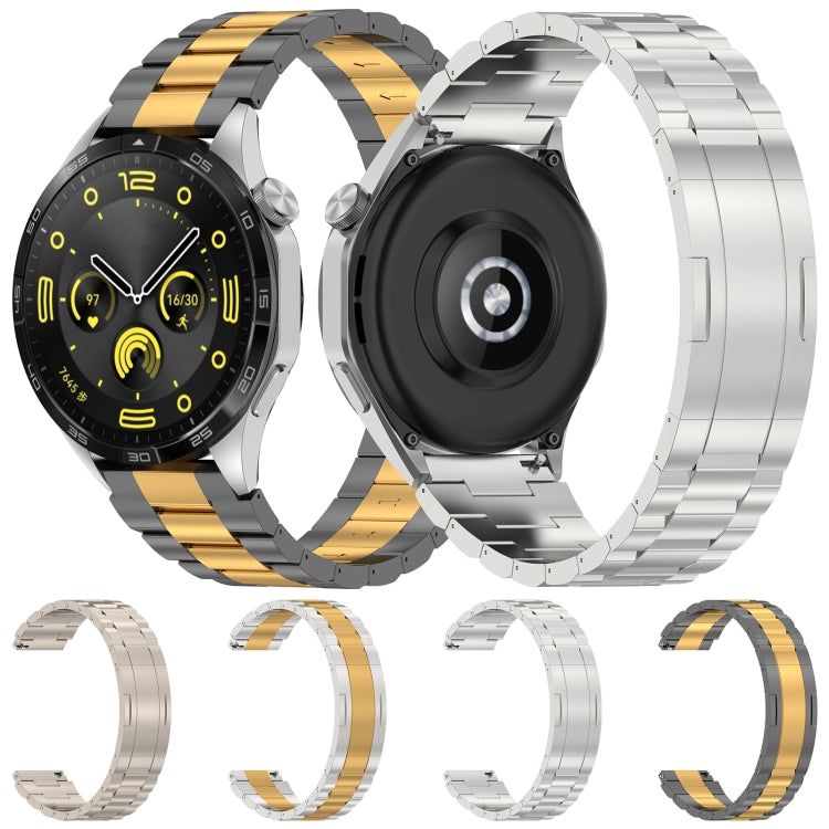 For Huawei Watch GT4 / GT3 / GT2 / GT 46mm Three Strains HW Buckle Metal Watch Band(Grey Gold) by bashfashion