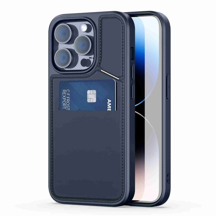 For iPhone 14 Pro Max DUX DUCIS Rafi II Series MagSafe Magnetic Holder RFID Phone Case(Blue) by DUX DUCIS