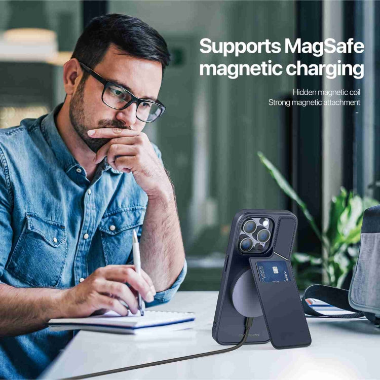 For iPhone 14 Pro Max DUX DUCIS Rafi II Series MagSafe Magnetic Holder RFID Phone Case(Blue) by DUX DUCIS