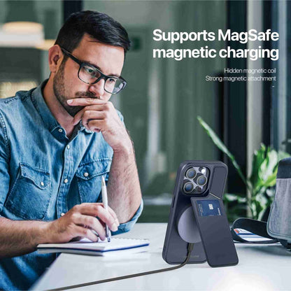 For iPhone 14 Pro Max DUX DUCIS Rafi II Series MagSafe Magnetic Holder RFID Phone Case(Blue) by DUX DUCIS