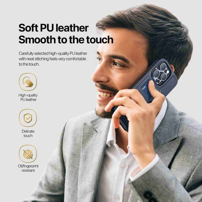 For iPhone 14 Pro Max DUX DUCIS Rafi II Series MagSafe Magnetic Holder RFID Phone Case(Blue) by DUX DUCIS