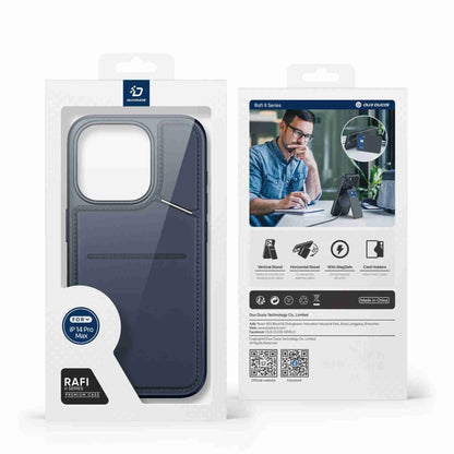 For iPhone 14 Pro Max DUX DUCIS Rafi II Series MagSafe Magnetic Holder RFID Phone Case(Blue) by DUX DUCIS