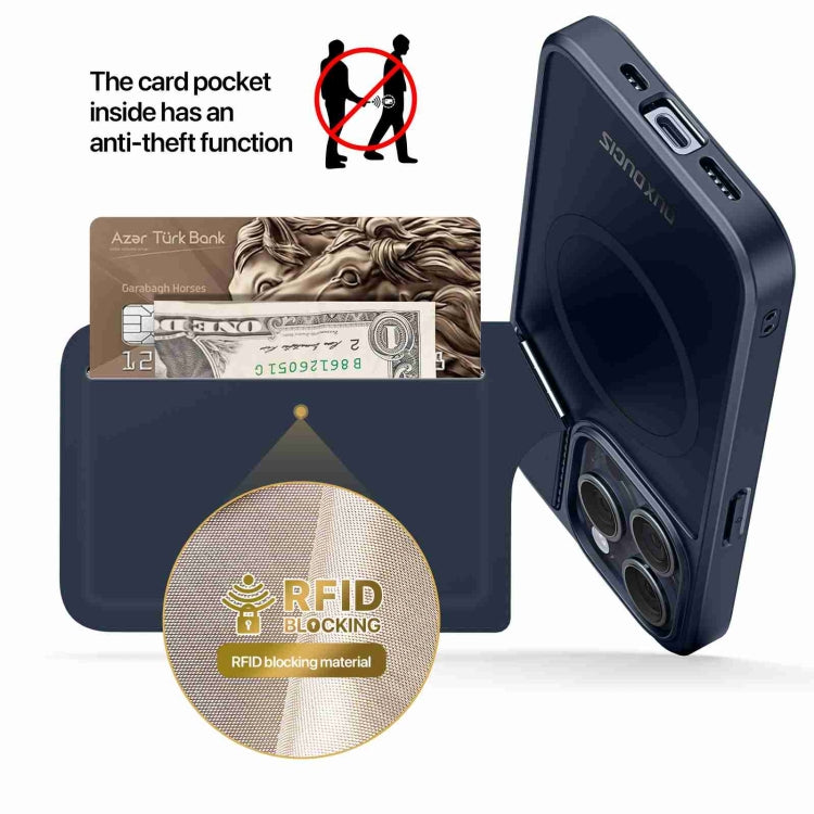 For iPhone 14 Pro Max DUX DUCIS Rafi II Series MagSafe Magnetic Holder RFID Phone Case(Blue) by DUX DUCIS