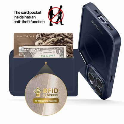 For iPhone 14 Pro Max DUX DUCIS Rafi II Series MagSafe Magnetic Holder RFID Phone Case(Blue) by DUX DUCIS