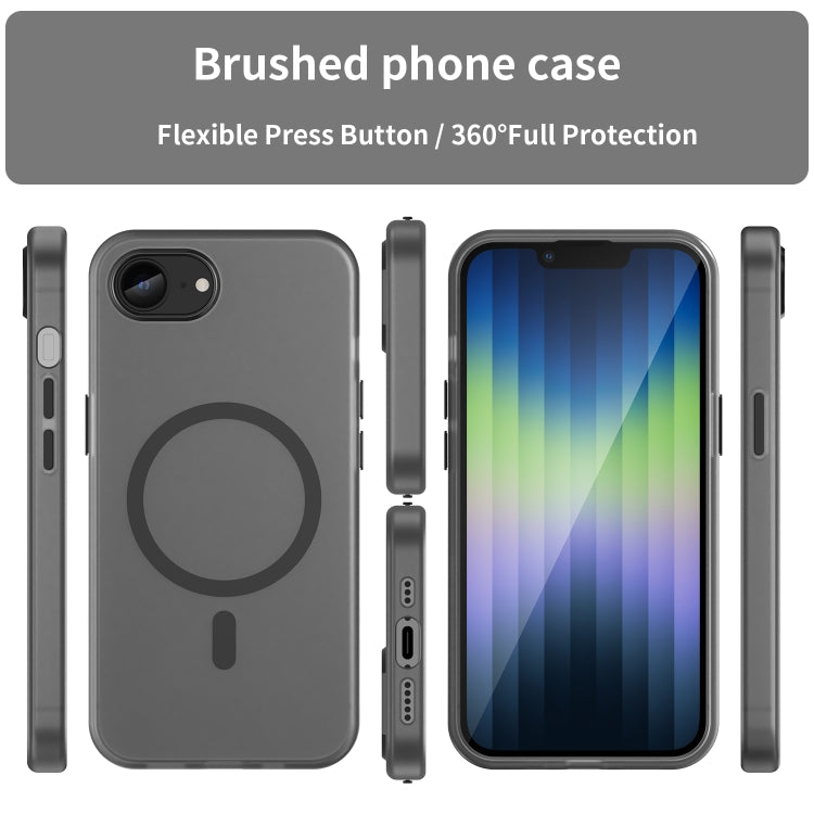For iPhone 16e MagSafe Frosted Translucent TPU + PC Full Coverage Phone Case(Black) by bashfashion