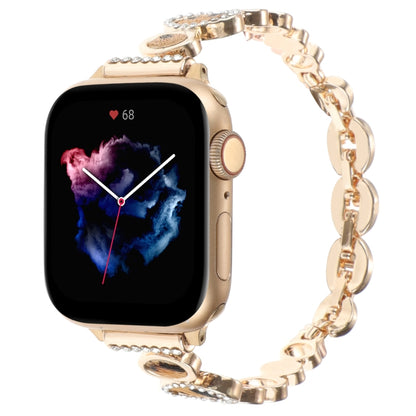 For Apple Watch Series 9 41mm Leopard Rhinestones Metal Chain Watch Band(Gold) by bashfashion