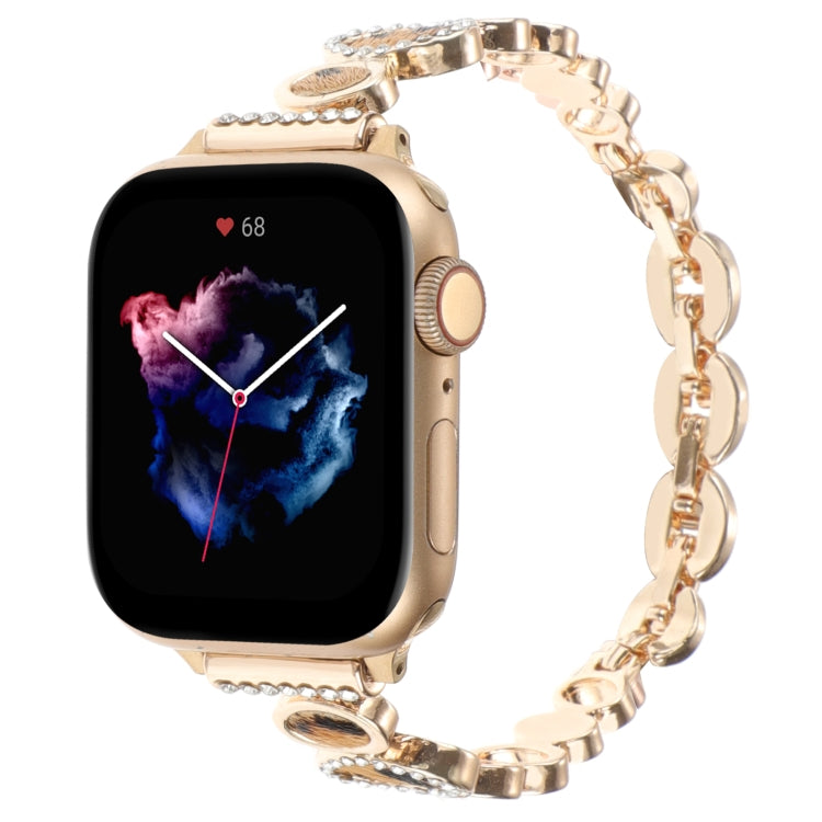 For Apple Watch Series 8 41mm Leopard Rhinestones Metal Chain Watch Band(Gold) by bashfashion