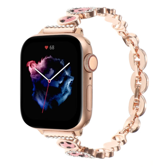 For Apple Watch SE 40mm Leopard Rhinestones Metal Chain Watch Band(Rose Gold) by bashfashion