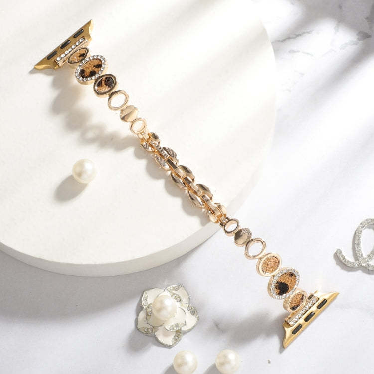 For Apple Watch Series 6 40mm Leopard Rhinestones Metal Chain Watch Band(Gold) by bashfashion