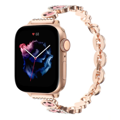 For Apple Watch Series 6 44mm Leopard Rhinestones Metal Chain Watch Band(Rose Gold) by bashfashion