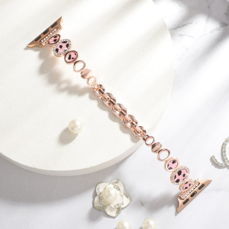 For Apple Watch Series 5 44mm Leopard Rhinestones Metal Chain Watch Band(Rose Gold) by bashfashion