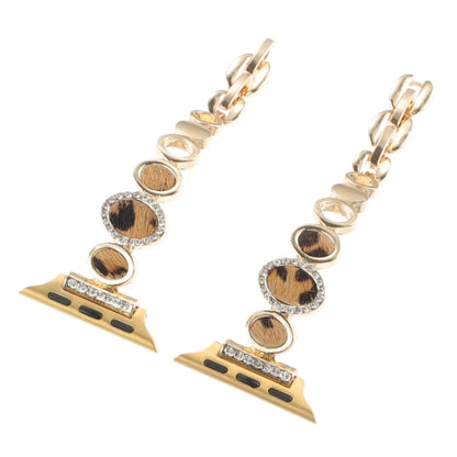 For Apple Watch Series 5 40mm Leopard Rhinestones Metal Chain Watch Band(Gold) by bashfashion