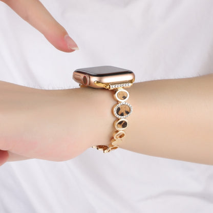 For Apple Watch Series 4 40mm Leopard Rhinestones Metal Chain Watch Band(Gold) by bashfashion