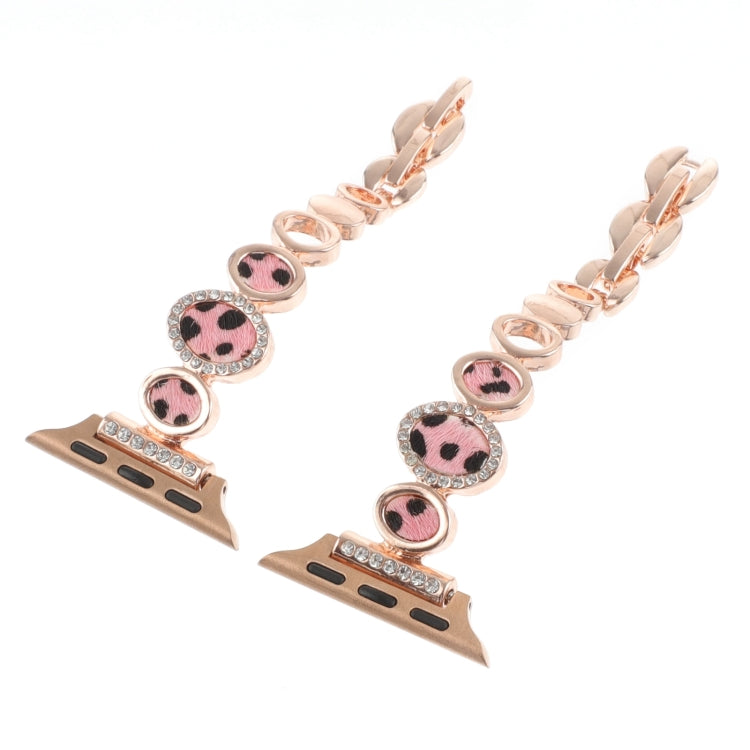For Apple Watch Series 4 40mm Leopard Rhinestones Metal Chain Watch Band(Rose Gold) by bashfashion