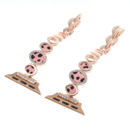 For Apple Watch Series 2 38mm Leopard Rhinestones Metal Chain Watch Band(Rose Gold) by bashfashion