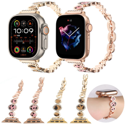 For Apple Watch Series 4 40mm Leopard Rhinestones Metal Chain Watch Band(Gold) by bashfashion