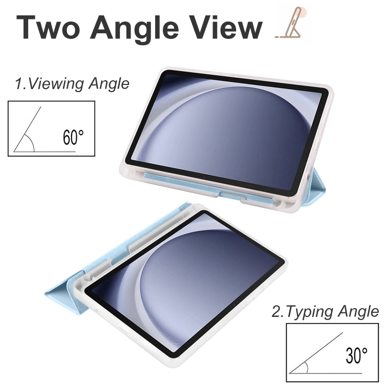 For Samsung Galaxy Tab A9+ X210 3-fold Clear Honeycomb TPU Leather Tablet Case with Pen Slot(Ice Blue) by bashfashion