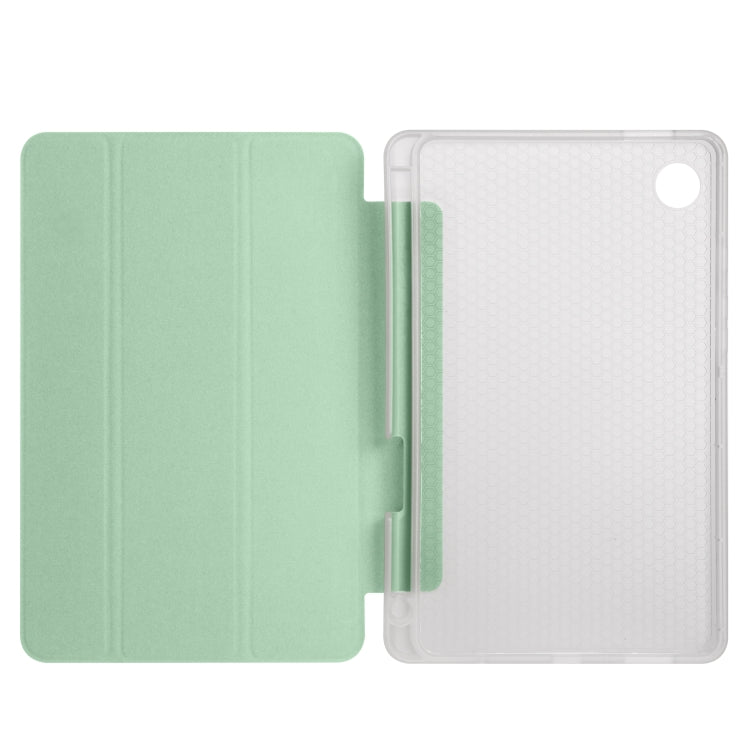 For Samsung Galaxy Tab A9+ X210 3-fold Clear Honeycomb TPU Leather Tablet Case with Pen Slot(Green) by bashfashion