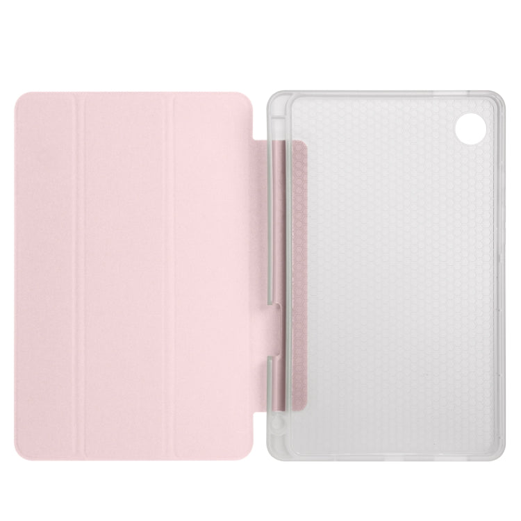 For Samsung Galaxy Tab A9+ X210 3-fold Clear Honeycomb TPU Leather Tablet Case with Pen Slot(Sand Pink) by bashfashion