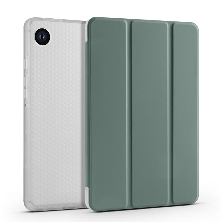 For Samsung Galaxy Tab A11 / A9 3-fold Clear Honeycomb TPU Leather Tablet Case with Pen Slot(Dark Green) by bashfashion
