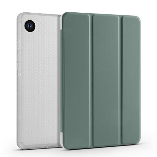 For Samsung Galaxy Tab A11 / A9 3-fold Clear Honeycomb TPU Leather Tablet Case with Pen Slot(Dark Green) by bashfashion