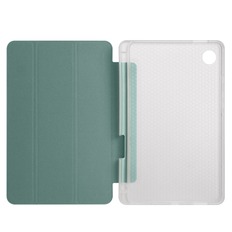 For Samsung Galaxy Tab A11 / A9 3-fold Clear Honeycomb TPU Leather Tablet Case with Pen Slot(Dark Green) by bashfashion