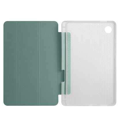 For Samsung Galaxy Tab A11 / A9 3-fold Clear Honeycomb TPU Leather Tablet Case with Pen Slot(Dark Green) by bashfashion