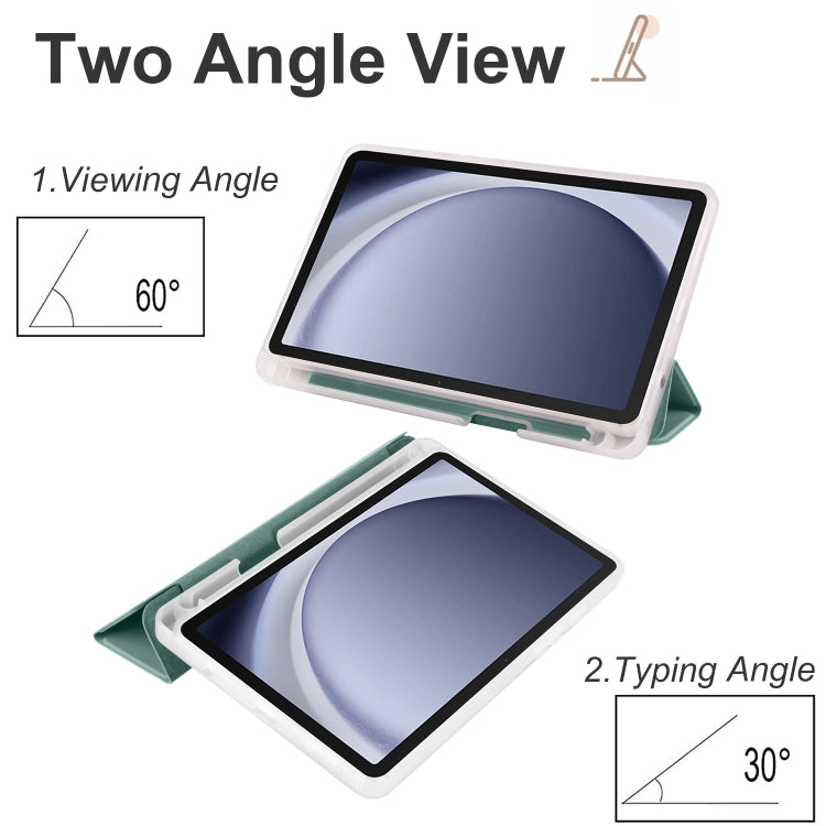 For Samsung Galaxy Tab A11 / A9 3-fold Clear Honeycomb TPU Leather Tablet Case with Pen Slot(Dark Green) by bashfashion