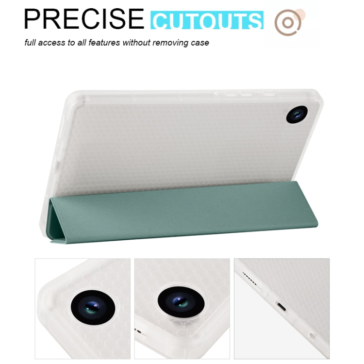 For Samsung Galaxy Tab A11 / A9 3-fold Clear Honeycomb TPU Leather Tablet Case with Pen Slot(Dark Green) by bashfashion