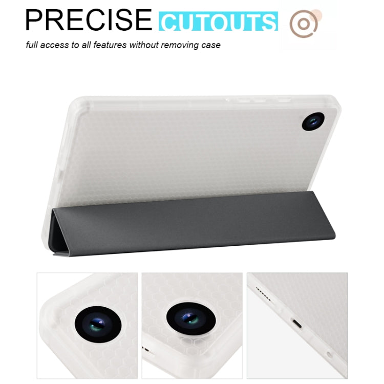 For Samsung Galaxy Tab A11 / A9 3-fold Clear Honeycomb TPU Leather Tablet Case with Pen Slot(Black) by bashfashion