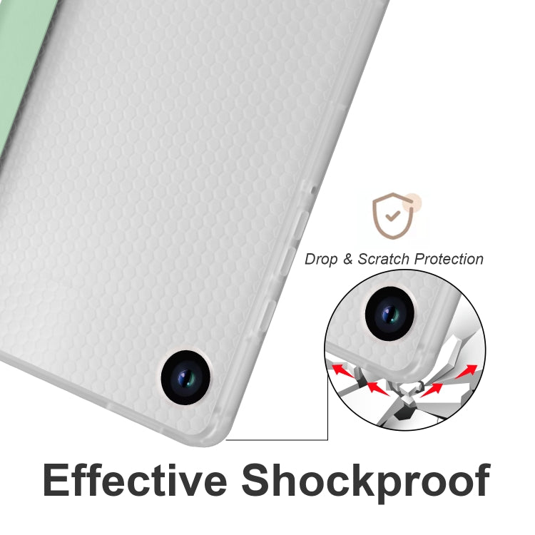 For Samsung Galaxy Tab A11 / A9 3-fold Clear Honeycomb TPU Leather Tablet Case with Pen Slot(Green) by bashfashion