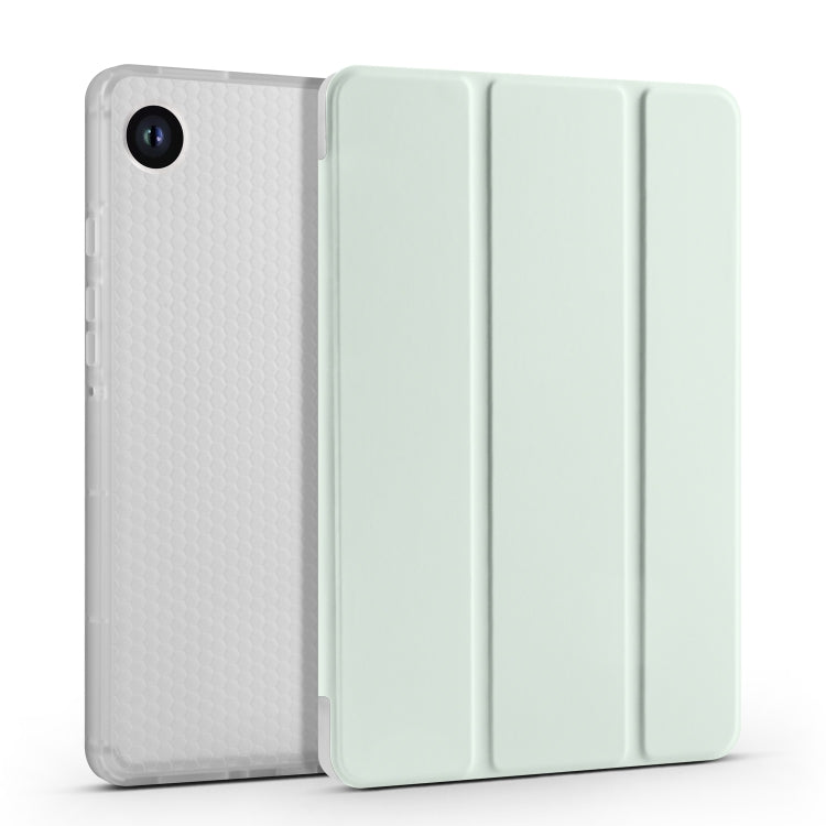 For Samsung Galaxy Tab A11 / A9 3-fold Clear Honeycomb TPU Leather Tablet Case with Pen Slot(Light Green) by bashfashion