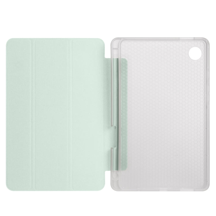 For Samsung Galaxy Tab A11 / A9 3-fold Clear Honeycomb TPU Leather Tablet Case with Pen Slot(Light Green) by bashfashion