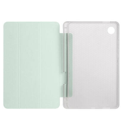 For Samsung Galaxy Tab A11 / A9 3-fold Clear Honeycomb TPU Leather Tablet Case with Pen Slot(Light Green) by bashfashion