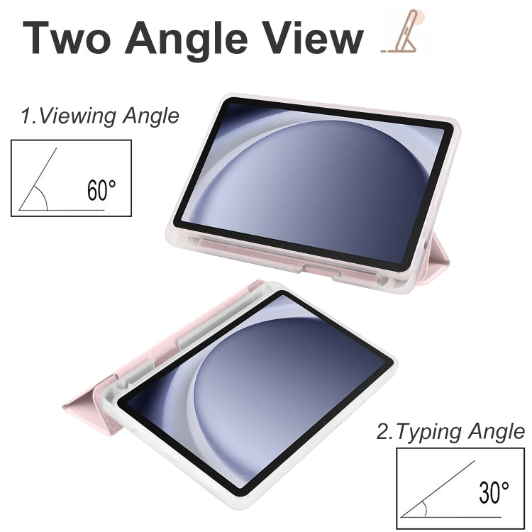 For Samsung Galaxy Tab A11 / A9 3-fold Clear Honeycomb TPU Leather Tablet Case with Pen Slot(Sand Pink) by bashfashion