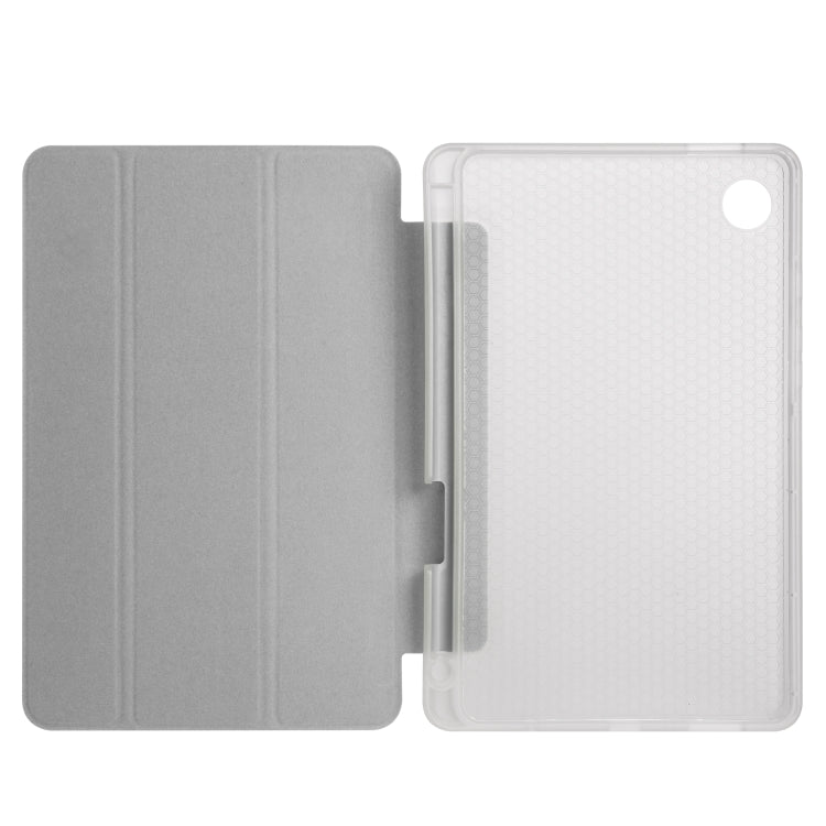 For Samsung Galaxy Tab A11 / A9 3-fold Clear Honeycomb TPU Leather Tablet Case with Pen Slot(Grey) by bashfashion