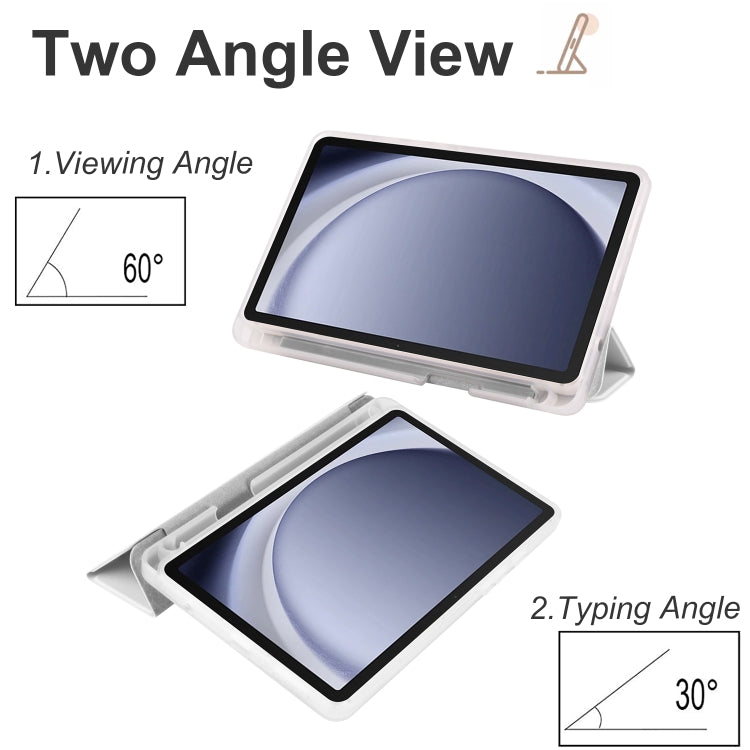 For Samsung Galaxy Tab A11 / A9 3-fold Clear Honeycomb TPU Leather Tablet Case with Pen Slot(Grey) by bashfashion