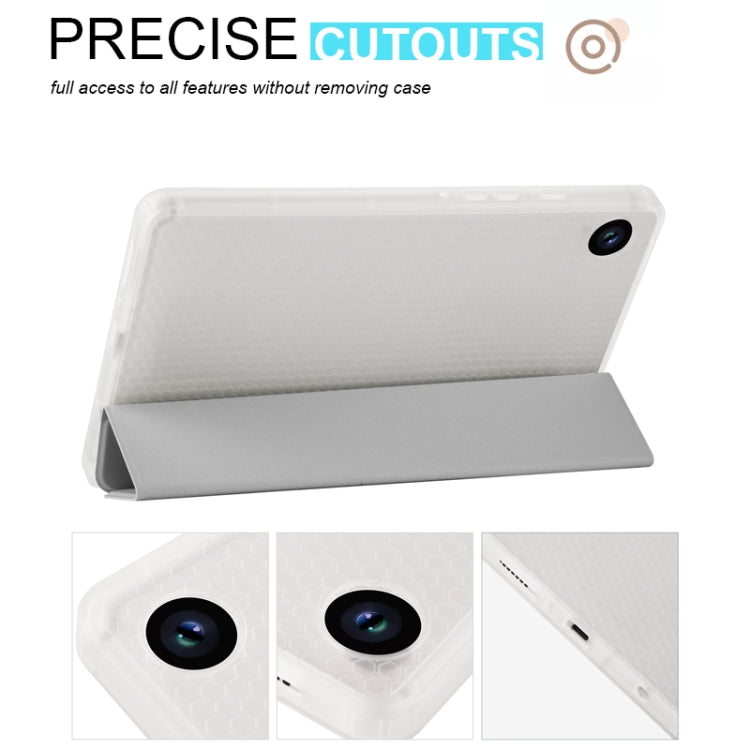 For Samsung Galaxy Tab A11 / A9 3-fold Clear Honeycomb TPU Leather Tablet Case with Pen Slot(Grey) by bashfashion