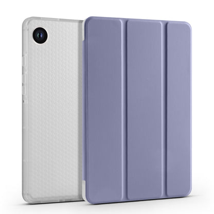 For Samsung Galaxy Tab A11 / A9 3-fold Clear Honeycomb TPU Leather Tablet Case with Pen Slot(Lavender Purple) by bashfashion