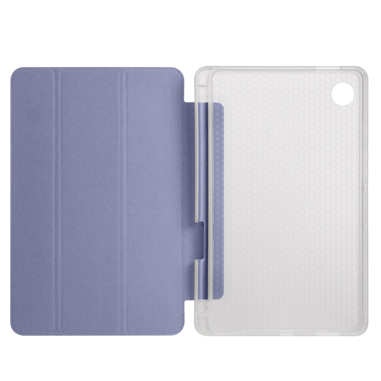 For Samsung Galaxy Tab A11 / A9 3-fold Clear Honeycomb TPU Leather Tablet Case with Pen Slot(Lavender Purple) by bashfashion