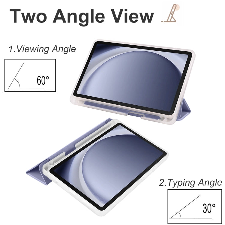 For Samsung Galaxy Tab A11 / A9 3-fold Clear Honeycomb TPU Leather Tablet Case with Pen Slot(Lavender Purple) by bashfashion