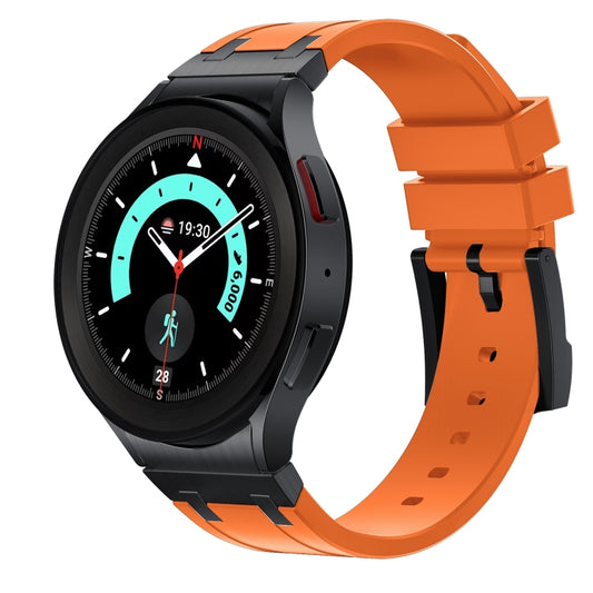 For Samsung Galaxy Watch 4 / 5 / 6 AP Series Liquid Silicone Watch Band(Black Orange) by bashfashion