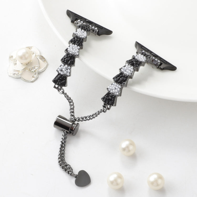 For Apple Watch Series 9 41mm Shell Beads Chain Bracelet Metal Watch Band(Black White) by bashfashion