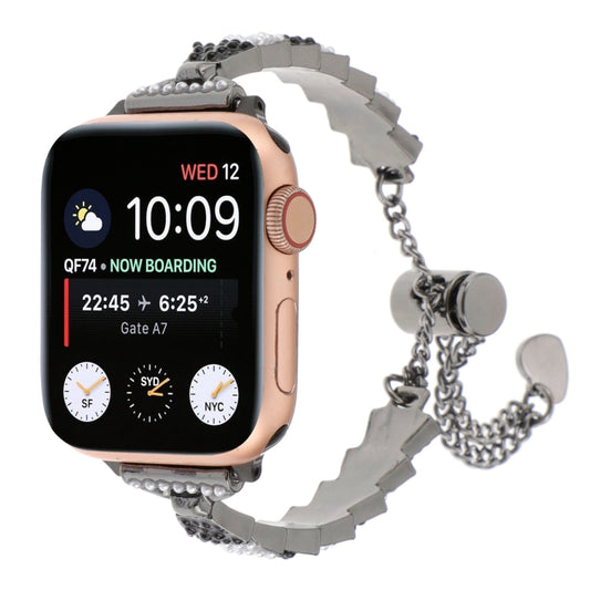For Apple Watch Series 8 45mm Shell Beads Chain Bracelet Metal Watch Band(Black White) by bashfashion