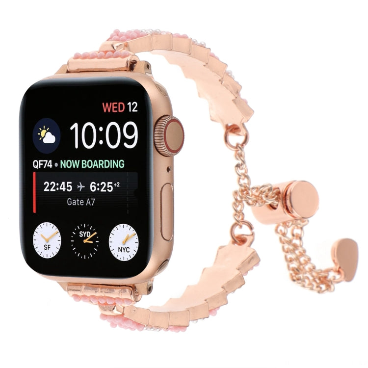 For Apple Watch SE 2022 40mm Shell Beads Chain Bracelet Metal Watch Band(Pink White Rose Gold) by bashfashion