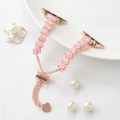 For Apple Watch Series 7 41mm Shell Beads Chain Bracelet Metal Watch Band(Pink White Rose Gold) by bashfashion