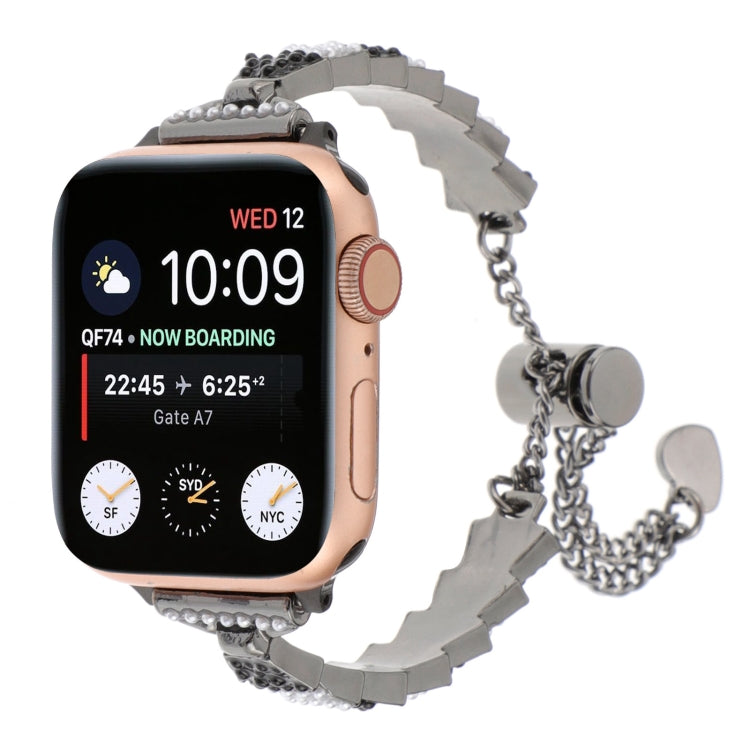 For Apple Watch Series 6 40mm Shell Beads Chain Bracelet Metal Watch Band(Black White) by bashfashion